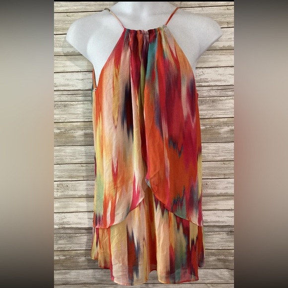 Bisou Bisou Dresses & Skirts - Vintage Bisou Bisou Orange and Pink Sleeveless Dress with Multicolor Trim